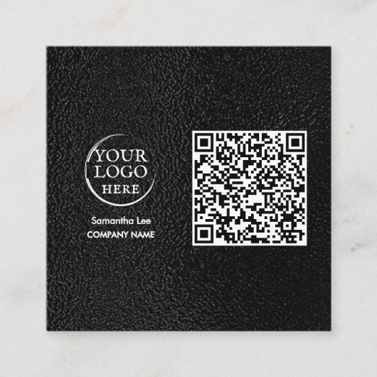 QR-Code für schwarze Leder - Geschäftskarte Modern Quadratische Visitenkarte (Vorderseite)