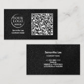 QR-Code für schwarze Leder - Geschäftskarte Modern Visitenkarte (Vorne/Hinten)