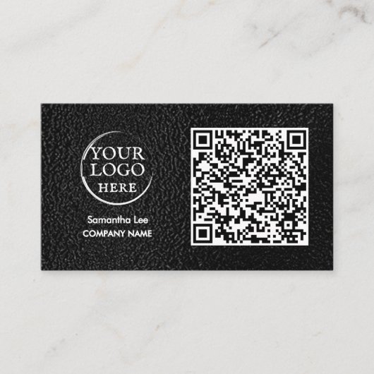 QR-Code für schwarze Leder - Geschäftskarte Modern Visitenkarte (Vorderseite)