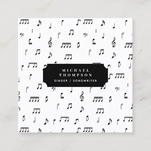 QR Code für schwarze und weiße Noten Quadratische Visitenkarte (Vorderseite)