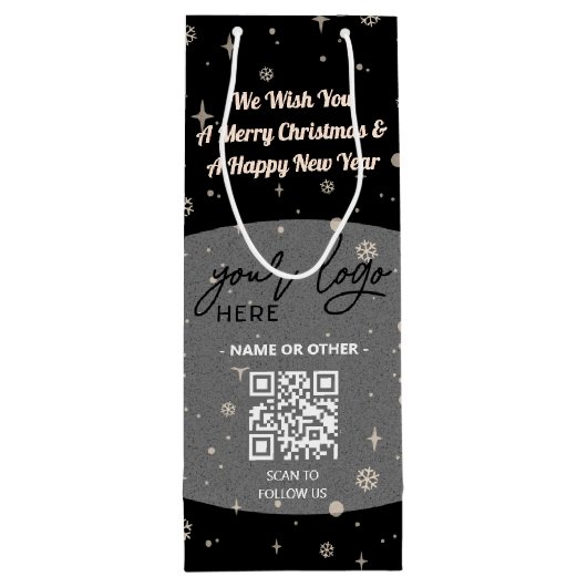 QR-Code für Schwarzes Weihnachtsgeschenk Geschenktüte Für Weinflaschen (Rückseite)