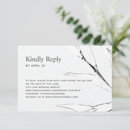 QR-Code für Schwarzweißblätter RSVP Karte (Stehend Vorderseite)