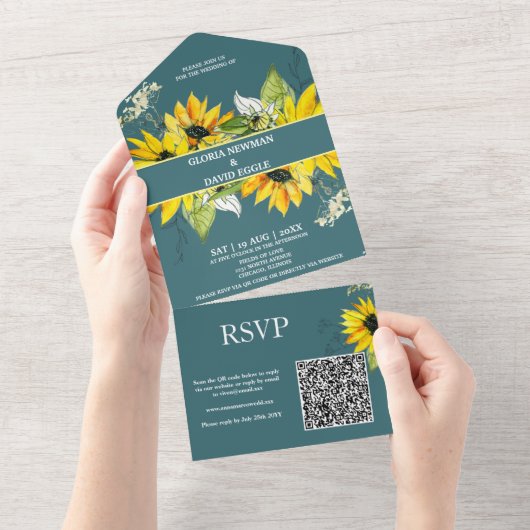 QR-Code für Smokey Green Sunflower All In One Einladung (Abreißtisch)