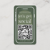 QR-Code für Social Media Boho Sage Green Modern Lo Visitenkarte (Vorderseite)
