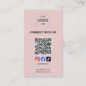 QR-Code für Social Media Modern Logo Rosa Visitenkarte (Vorderseite)