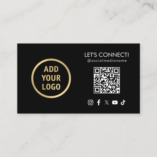 QR-Code für soziale Medien Fügen Sie Ihr Logo schw Visitenkarte (Vorderseite)
