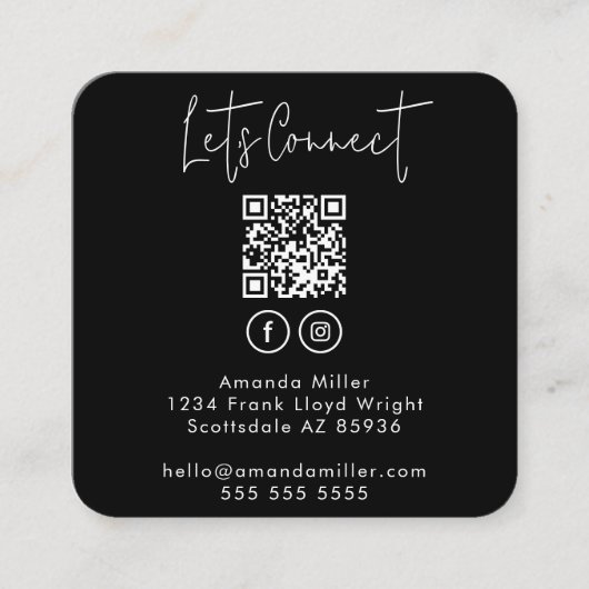 QR-Code für soziale Medien in Verbindung mit unser Quadratische Visitenkarte (Vorderseite)