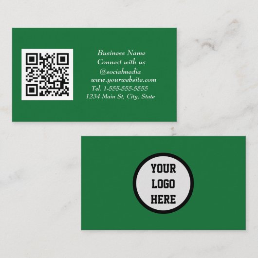 QR-Code für soziale Medien Scannable Green Minimal Visitenkarte (Vorne/Hinten)