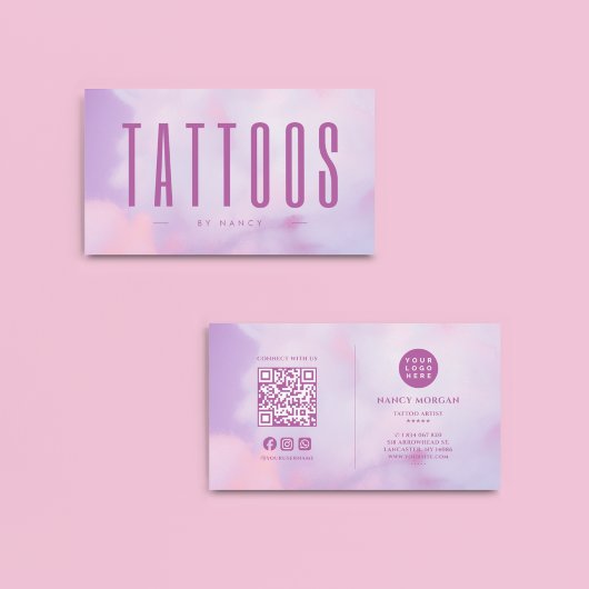 QR-Code für Tattoo Artist und Lila Logos Visitenkarte