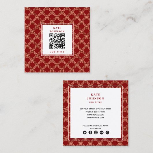 QR-Code für traditionelles Red & Gold-Chinesisches Quadratische Visitenkarte (Vorne/Hinten)