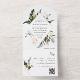 QR-Code für tropische Aquarellblätter All In One Einladung