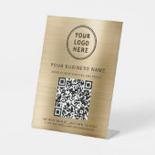 QR-Code für Unternehmen und Logo Metallic Gold Sockelschild (Vorderseite)