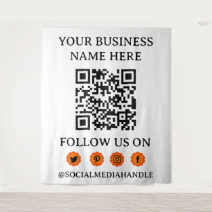 QR-CODE für Unternehmen und SOZIALE MEDIEN Wandteppich