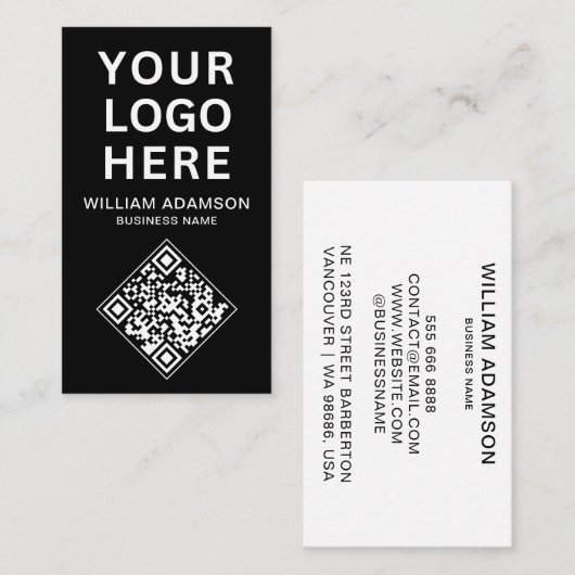 QR-Code für Unternehmen | Weiß und Schwarz Berufli Visitenkarte (Vorne/Hinten)