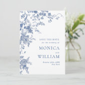 QR-Code für viktorianisch Blue French Garden Weddi Save The Date (Stehend Vorderseite)