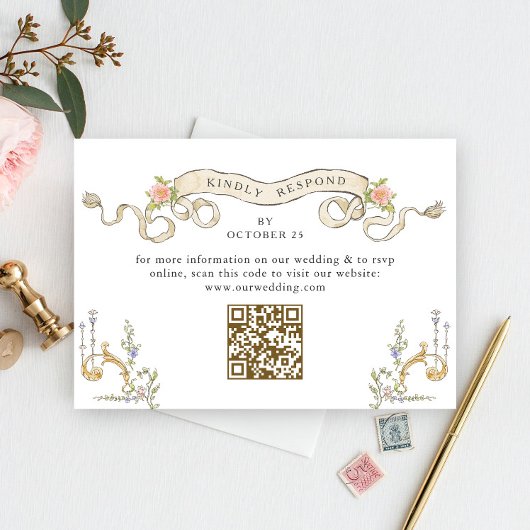 QR-Code für viktorianische Verzierte Grace Floral RSVP Karte