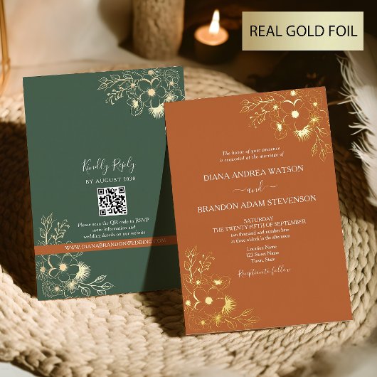 QR-Code für Vintage Hochzeiten und Terracotta Folieneinladung