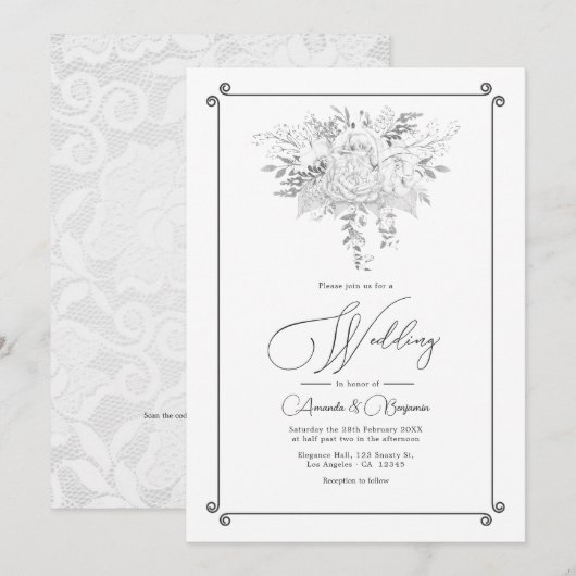 QR-Code für Vintage Hochzeitsszenarien Einladung (Vorne/Hinten)