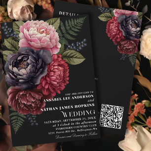 QR-Code für Vintage romantische Hochzeit von Peony Einladung