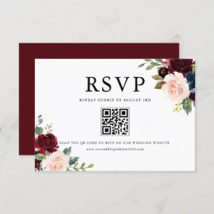 QR-Code für Wasserfarben, Burgund und Blüten RSVP Karte