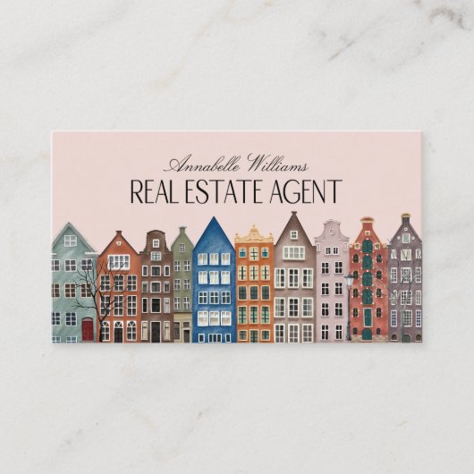 QR-Code für Wasserfarbenhäuser mit echtem Anwesen- Visitenkarte (Vorderseite)