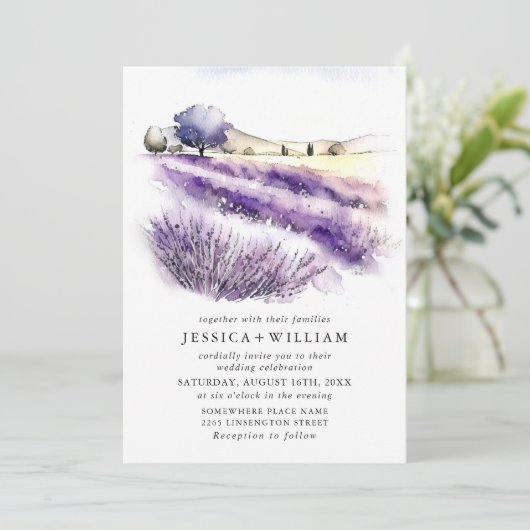 QR-Code für Wasserfarblavender-Blume Einladung (Stehend Vorderseite)