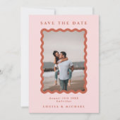 QR-Code für Wavy Foto & Blush & Terracotta Wedding Save The Date (Vorderseite)