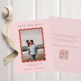 QR-Code für Wavy Foto & Blush & Terracotta Wedding Save The Date