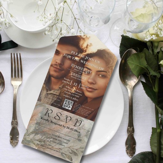 QR-Code für weiches Abstraktes botanisches graues All In One Einladung