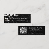 QR-Code für weißes Kirschblossom, schwarzer Marmor Mini Visitenkarte (Vorne/Hinten)