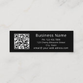 QR-Code für weißes Kirschblossom, schwarzer Marmor Mini Visitenkarte (Rückseite)