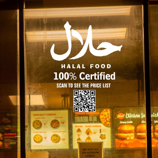 QR-Code für weißes Unternehmen Halal Fensteraufkleber