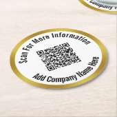 QR-Code für weitere Informationen Gold und Weiß Runder Pappuntersetzer (Angewinkelt)