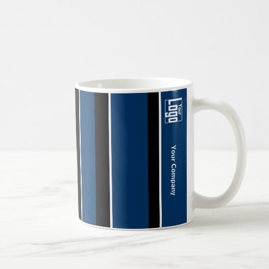 QR-Code für Werbelogo Blaue Schwarz-weiße Streifen Kaffeetasse (Rechts)
