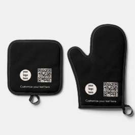 QR-Code für Werbematerial für schwarze Unternehmen Ofenhandschuh & Topflappen-Set