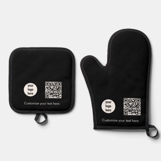 QR-Code für Werbematerial für schwarze Unternehmen Ofenhandschuh & Topflappen-Set (Vorderseite)