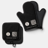 QR-Code für Werbematerial für schwarze Unternehmen Ofenhandschuh & Topflappen-Set (Vorderseite/Rückseite)