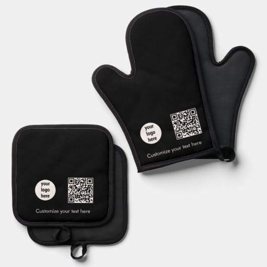 QR-Code für Werbematerial für schwarze Unternehmen Ofenhandschuh & Topflappen-Set (Vorderseite/Rückseite)