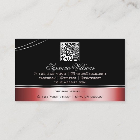 QR-Code für wertvolle, schwarz gekrümmte Linien Visitenkarte (Rückseite)