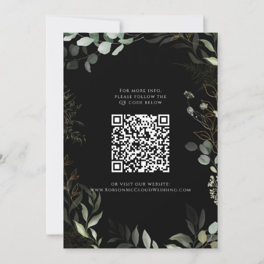QR-Code für Whimsical Greenery Black and Gold Foto Save The Date (Rückseite)