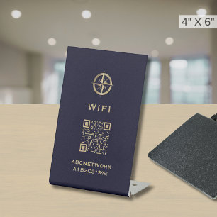QR-Code für Wi-Fi-Zugang Navy Blue Gold-Logo Sockelschild