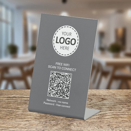 QR-Code für WIFI und Firmenlogo Sockelschild