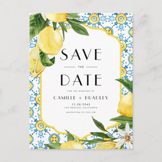 QR-Code für Zitronen und Marokkaner Save the Date Ankündigungspostkarte (Vorderseite)