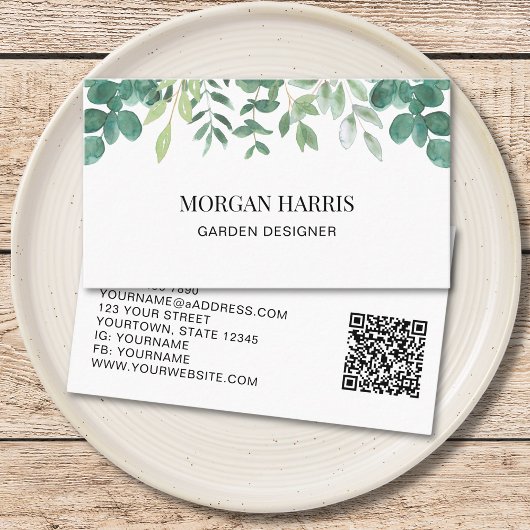 QR Code Garden Designer Aquarellgrün Visitenkarte