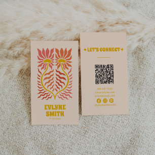 QR-Code Gelb Groovy Floral Terrakotta Boho Visitenkarte