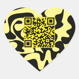 QR-Code Gelb- und Schwarz-Groovy-Schnörkel Herz-Aufkleber