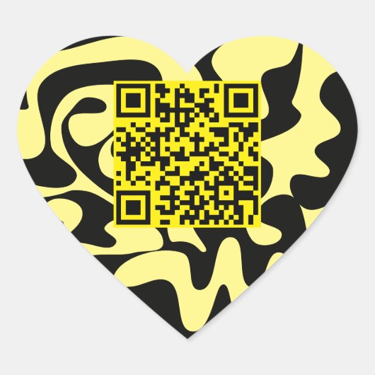 QR-Code Gelb- und Schwarz-Groovy-Schnörkel Herz-Aufkleber (Vorderseite)