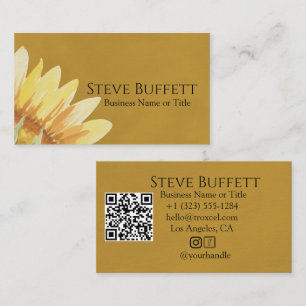 QR-Code Gelbe Sonnenblume Aquarell Visitenkarte