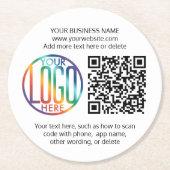 QR Code Generator & Business Logo Einfach modern Runder Pappuntersetzer (Vorderseite)