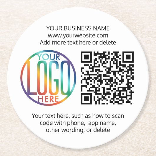 QR Code Generator & Business Logo Einfach modern Runder Pappuntersetzer (Vorderseite)